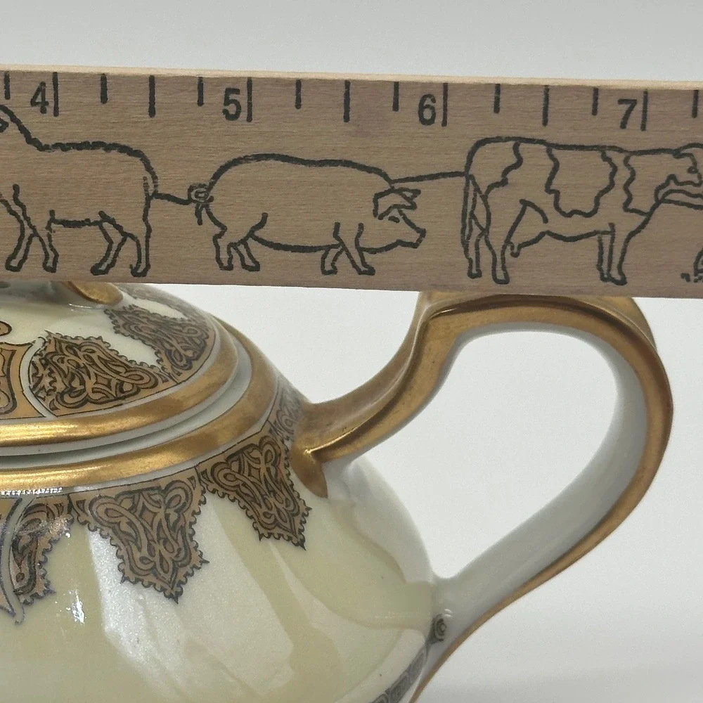 Haviland Limoges France Antique Porcelain Teapot Gold Scroll Cream